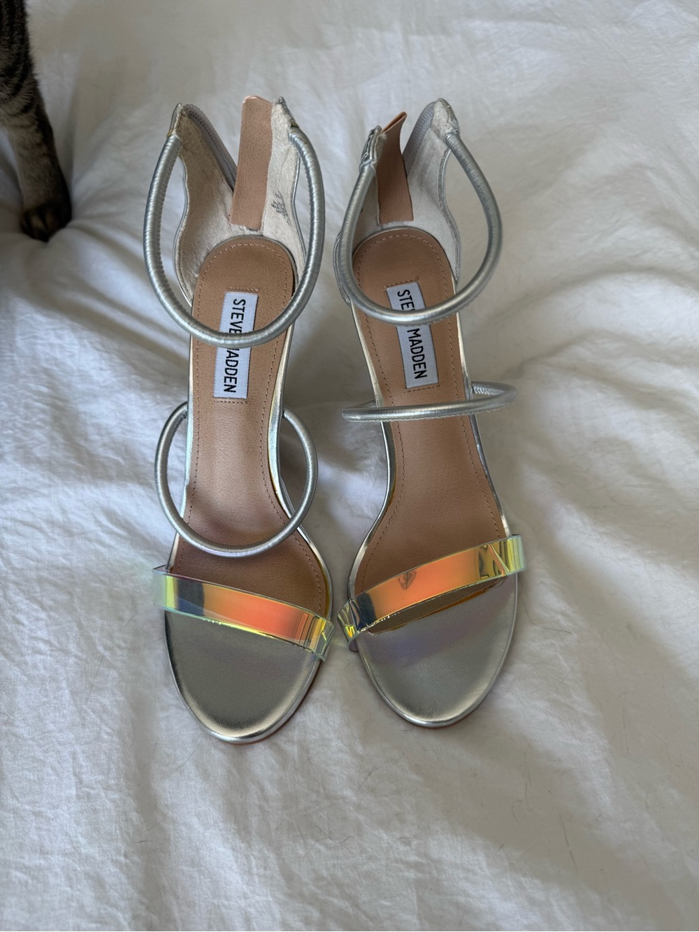 Steve Madden Silver Holographic Strap Heels